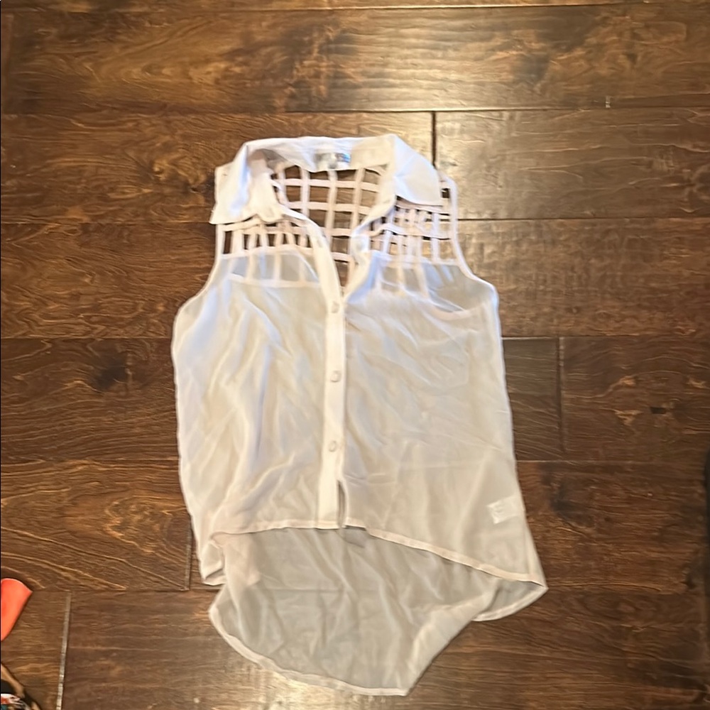 White Sleeveless Button-Up Top